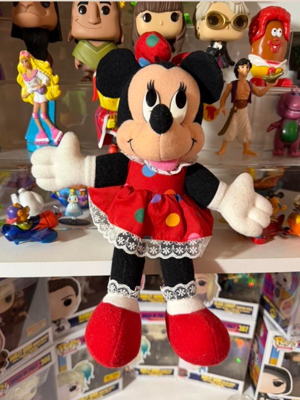Vintage Minnie Mouse Plush 90s Disney Mattel Polka Dot Dress Stuffed Toy